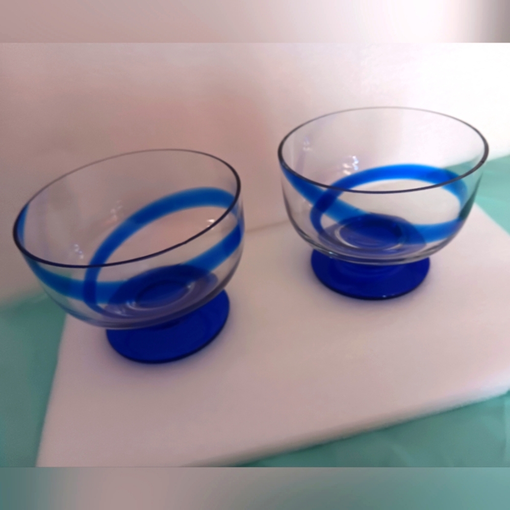 Set of two cobalt blue pedestal bowls